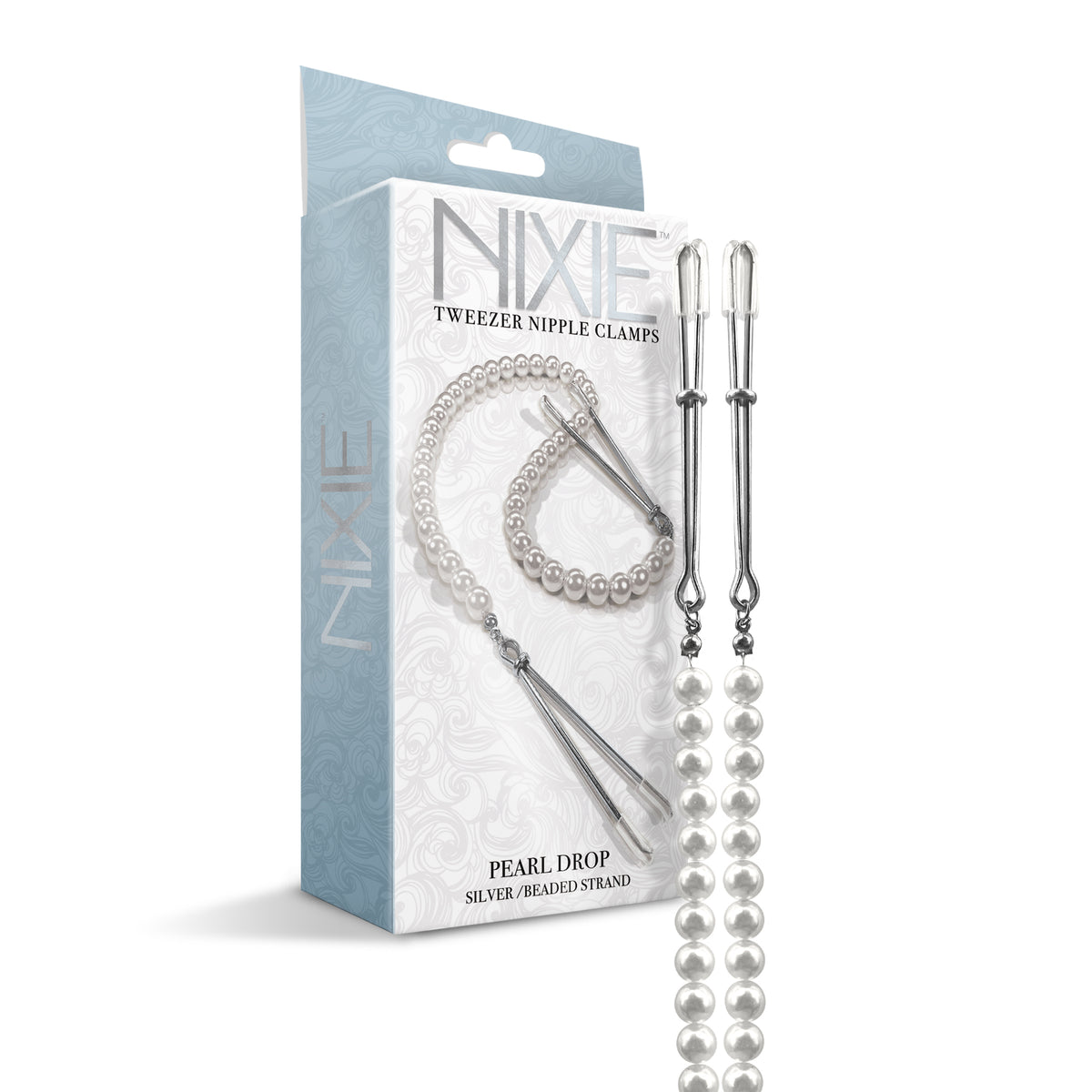 NIXIE Pearl Drop Tweezer Nipple Clamps, White Gold THES