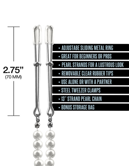 NIXIE Pearl Drop Tweezer Nipple Clamps, White Gold - THES
