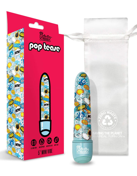 Prints Charming Pop Tease 5" Mini Vibrator, Wham, Blue w/storage bag - The Happy Ending Shop