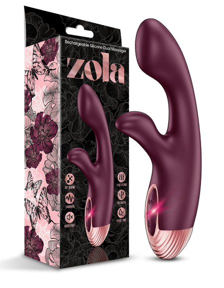 Zola Rechargeable Silicone Warming Dual Massager, Burgundy - THES