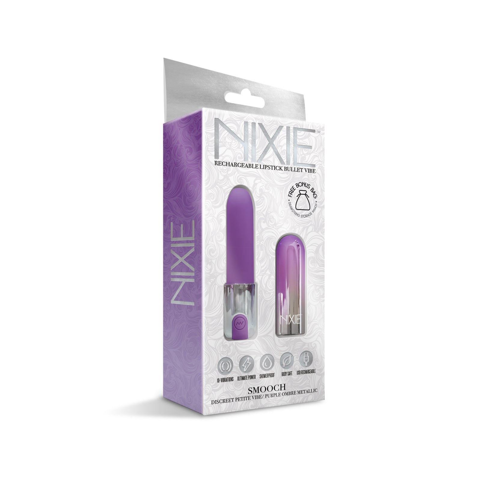 NIXIE Smooch Rechargeable Lipstick Vibrator, Purple Ombre - THES