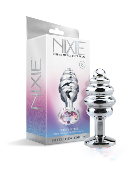 NIXIE Ribbed Metal Butt Plug, Honey Dipper, Small - THES