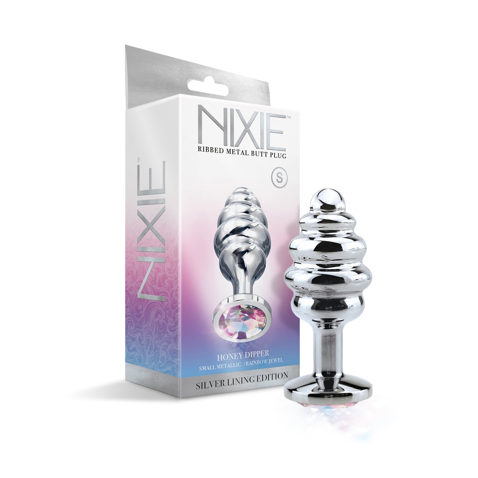NIXIE Ribbed Metal Butt Plug, Honey Dipper, Small - THES