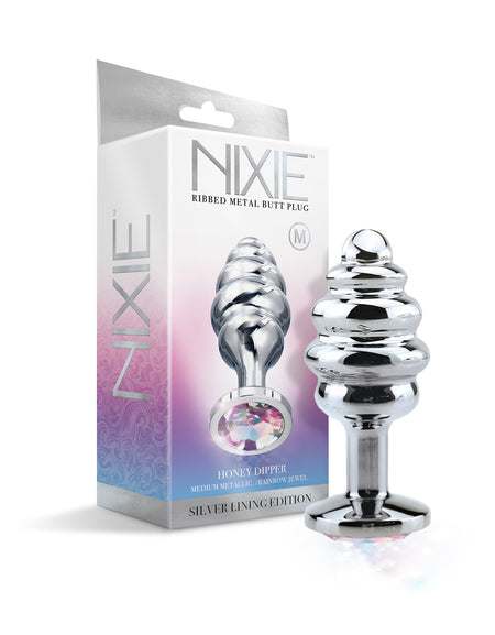 NIXIE Ribbed Metal Butt Plug, Honey Dipper, Medium - THES
