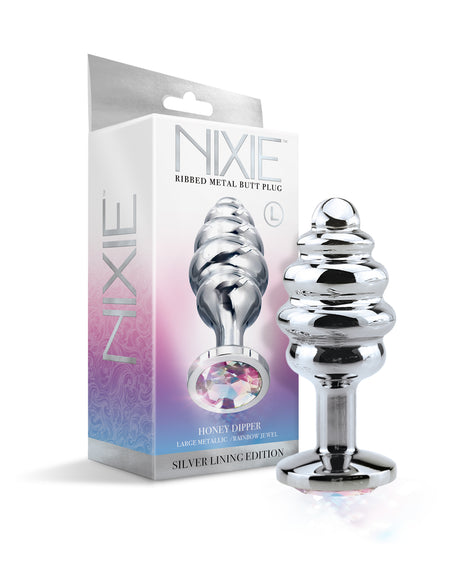 NIXIE Ribbed Metal Butt Plug, Honey Dipper, Large - THES