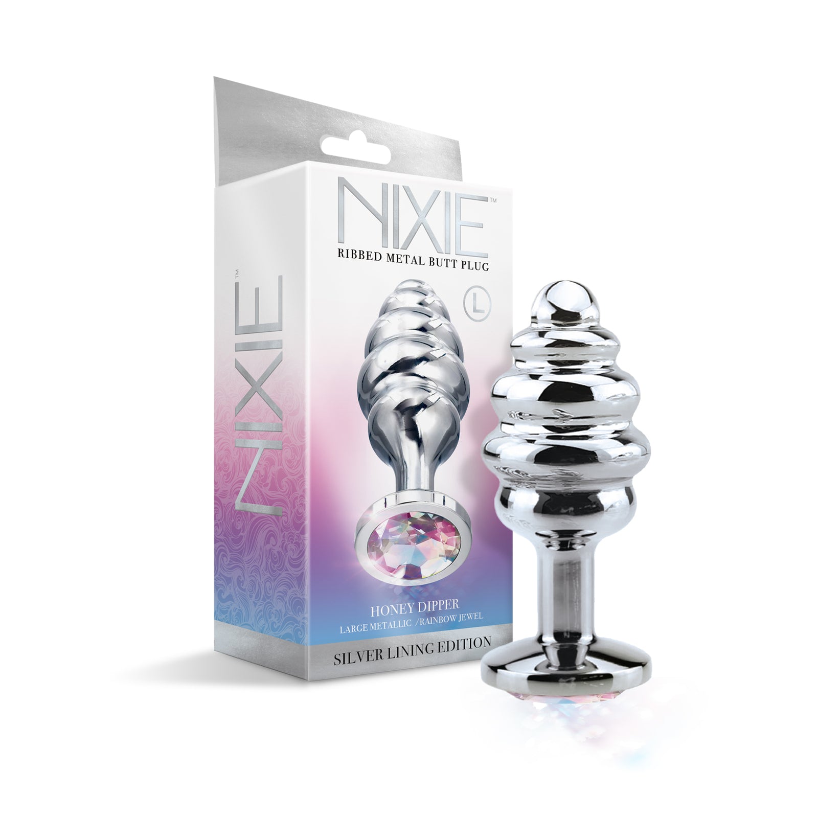 NIXIE Ribbed Metal Butt Plug, Honey Dipper, Large - THES