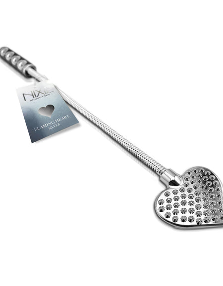 NIXIE Stainless Steel Riding Crop, Flaming Heart - THES