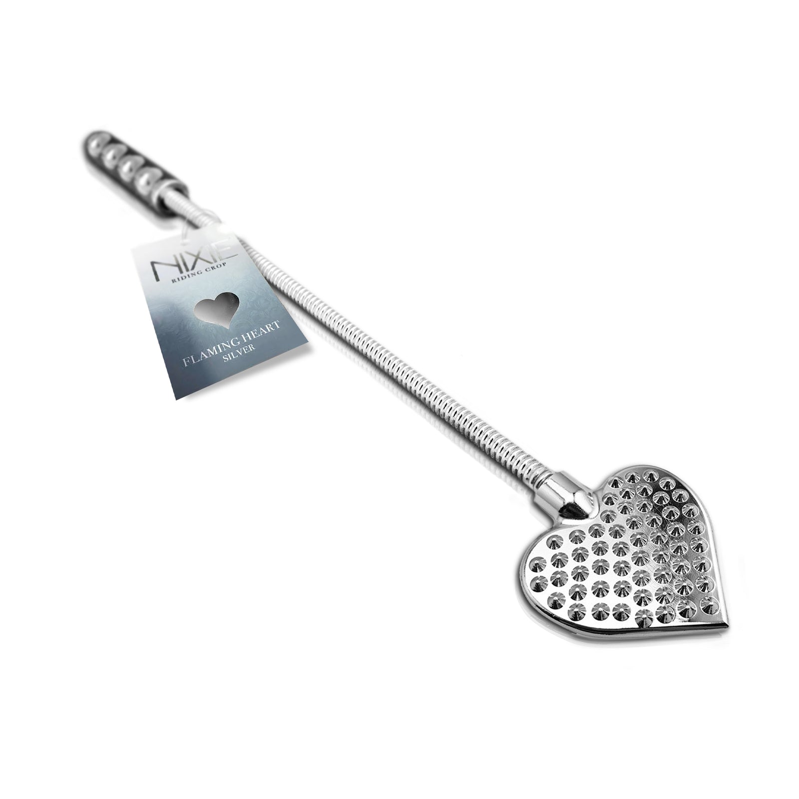 NIXIE Stainless Steel Riding Crop, Flaming Heart - THES