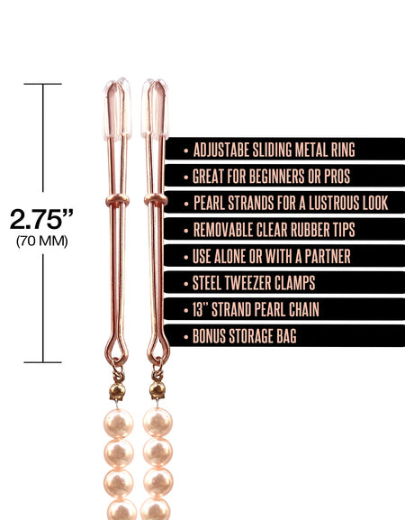 NIXIE Pearl Drop Tweezer Nipple Clamps, Rose Gold - THES