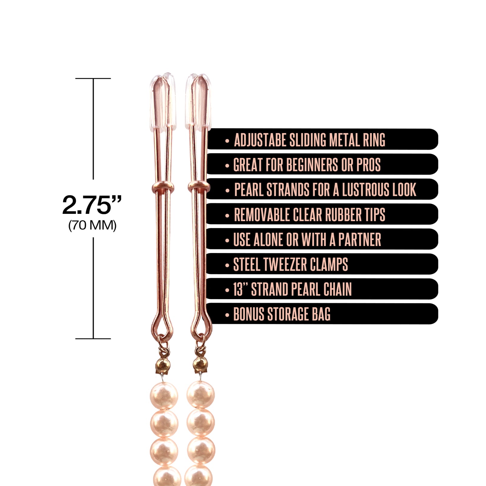 NIXIE Pearl Drop Tweezer Nipple Clamps, Rose Gold - THES