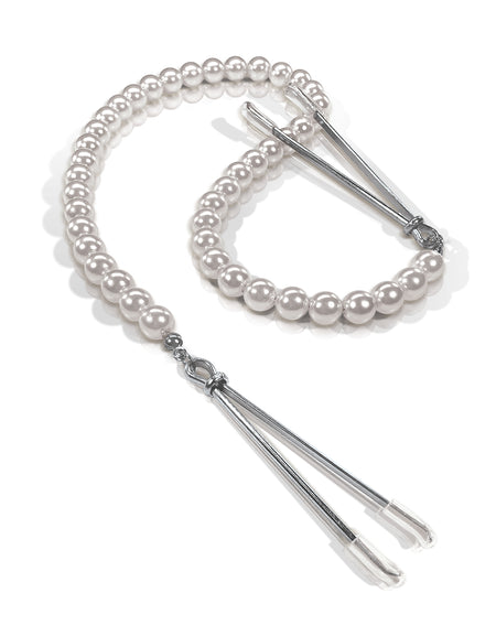 NIXIE Pearl Drop Tweezer Nipple Clamps, White Gold - THES