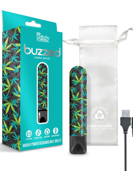 Prints Charming Buzzed Higher Power Rechargeable Bullet, Canna Queen w/storage bag - The Happy Ending Shop