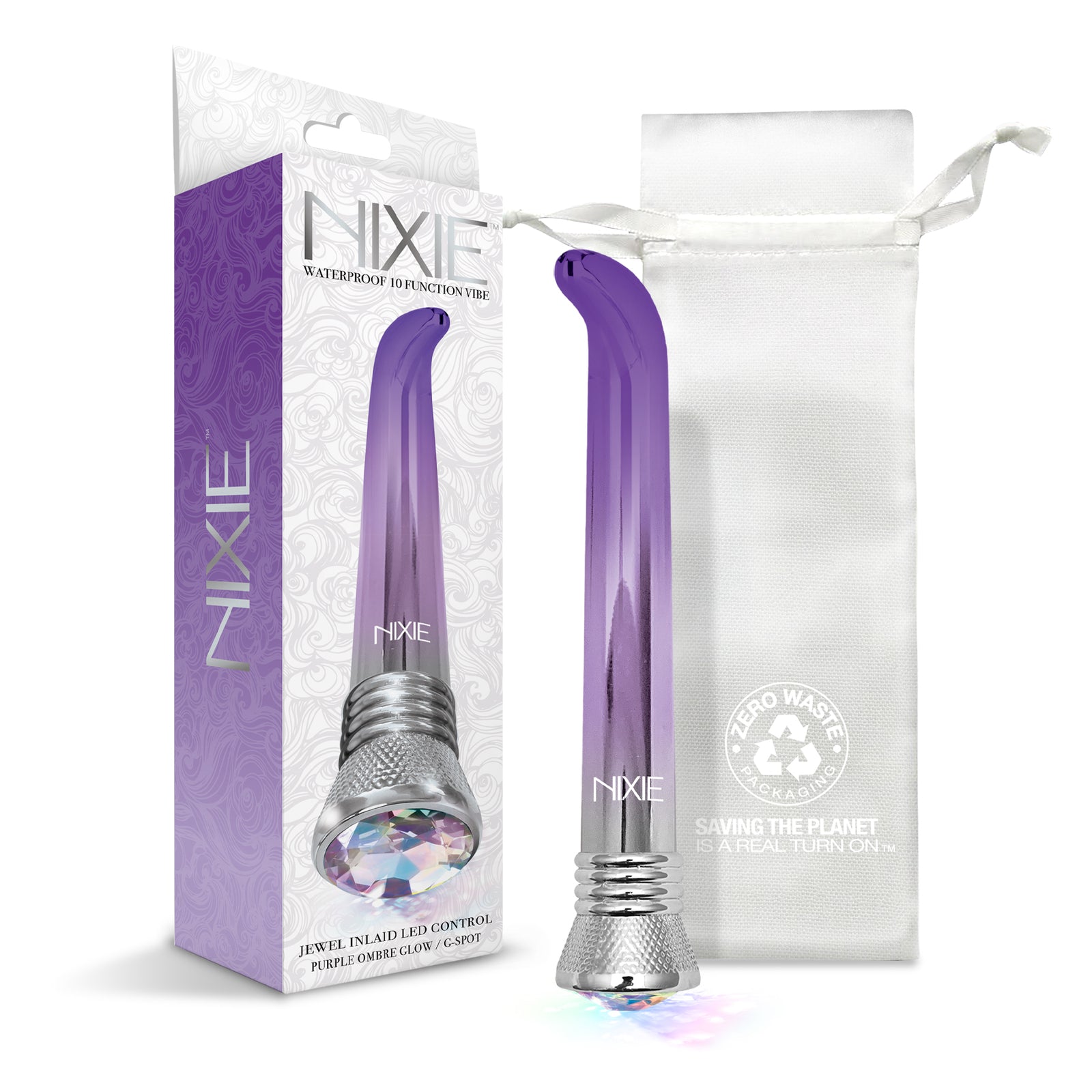 Nixie Jewel Ombre G-Spot Vibe, 10 Function, Purple Glow w/storage bag - THES