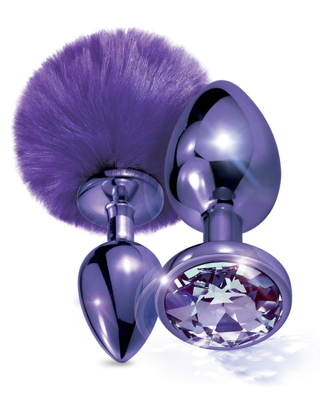 NIXIE Metal Butt Plug Set, Pom Pom and Jewel Inlaid, Purple Metallic - THES