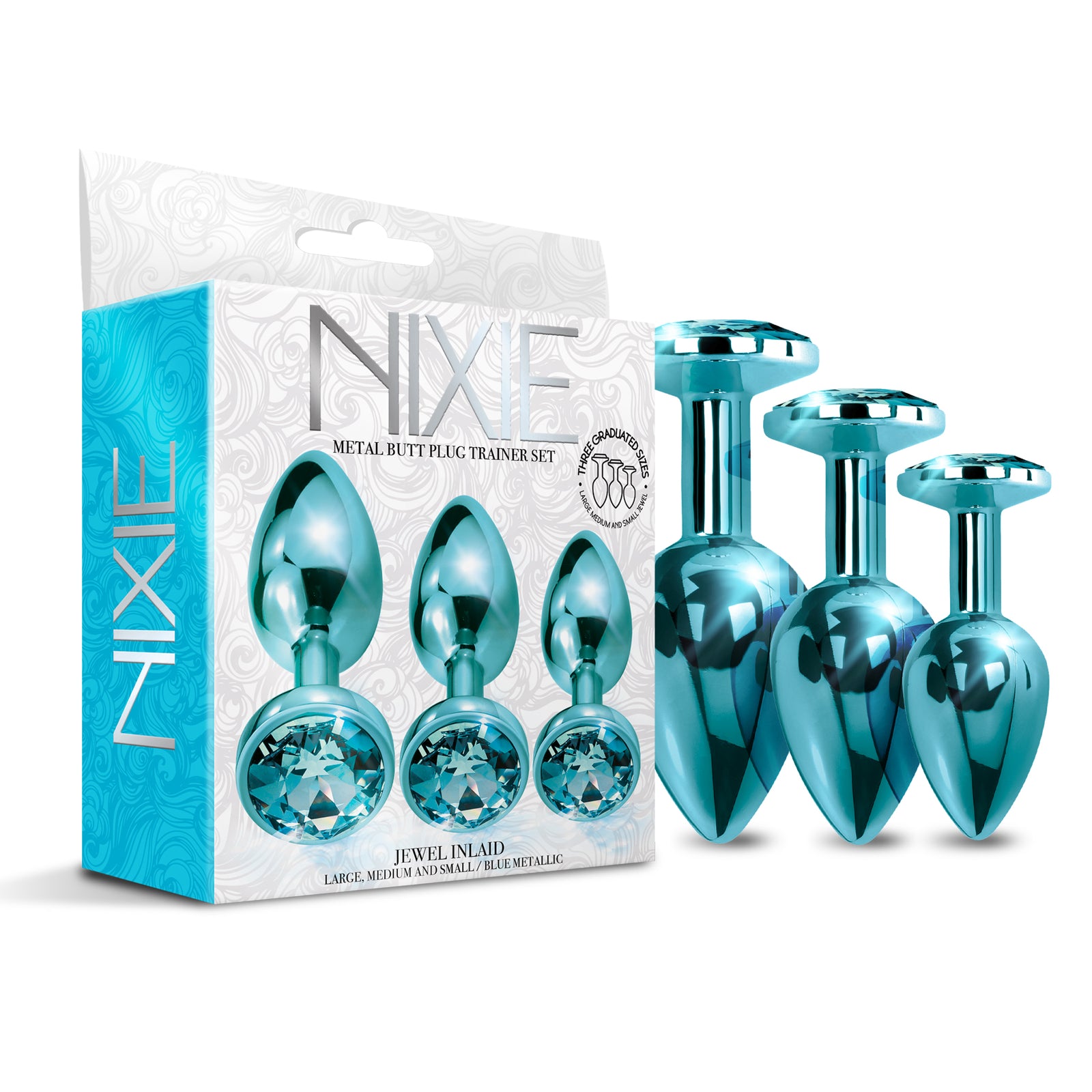 NIXIE Metal Butt Plug Trainer Set, Blue Metallic THES NIXIE Metal Butt Plug Trainer Set, Blue Metallic THES