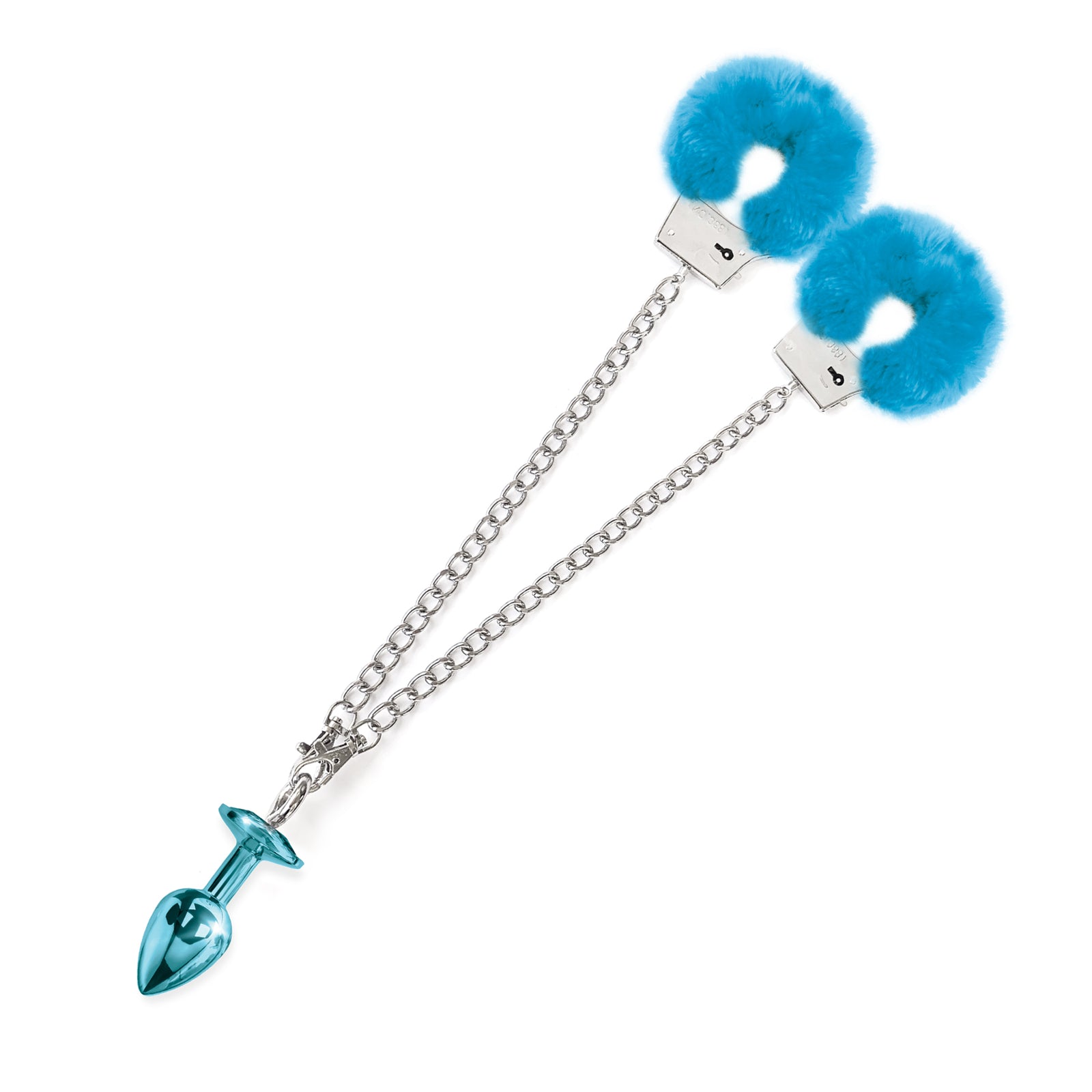 NIXIE Metal Butt Plug and Furry Handcuff Set, Blue - THES