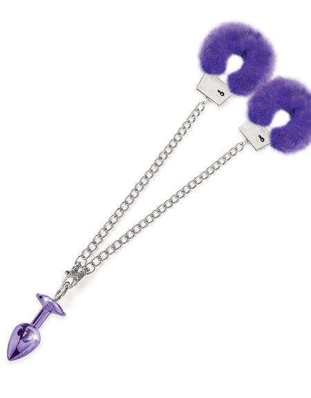 NIXIE Metal Butt Plug and Furry Handcuff Set, Purple - THES