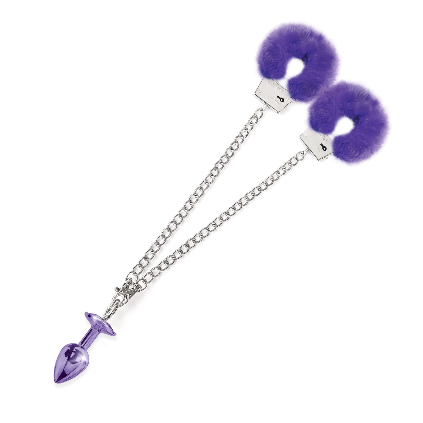 NIXIE Metal Butt Plug and Furry Handcuff Set, Purple THES NIXIE Metal Butt Plug and Furry Handcuff Set, Purple THES