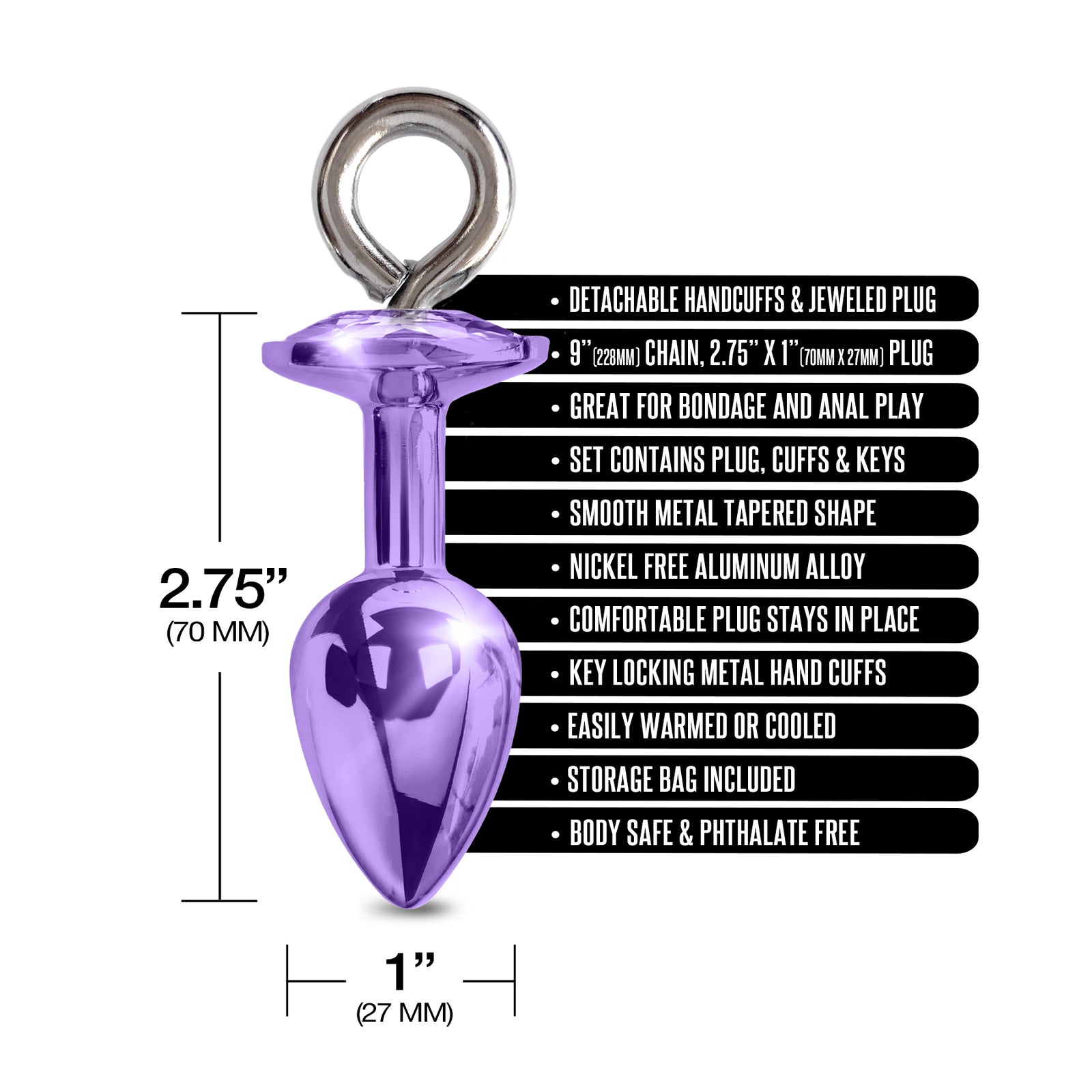 NIXIE Metal Butt Plug and Furry Handcuff Set, Purple THES NIXIE Metal Butt Plug and Furry Handcuff Set, Purple THES