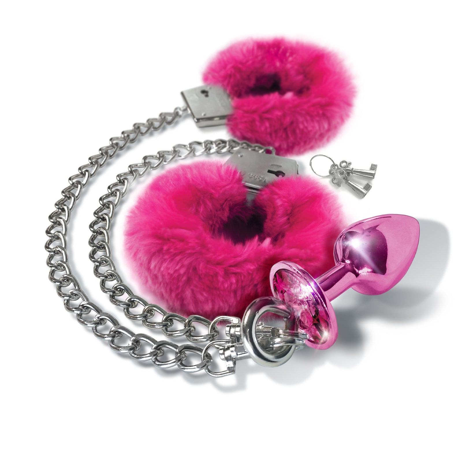 NIXIE Metal Butt Plug and Furry Handcuff Set, Pink THES NIXIE Metal Butt Plug and Furry Handcuff Set, Pink THES