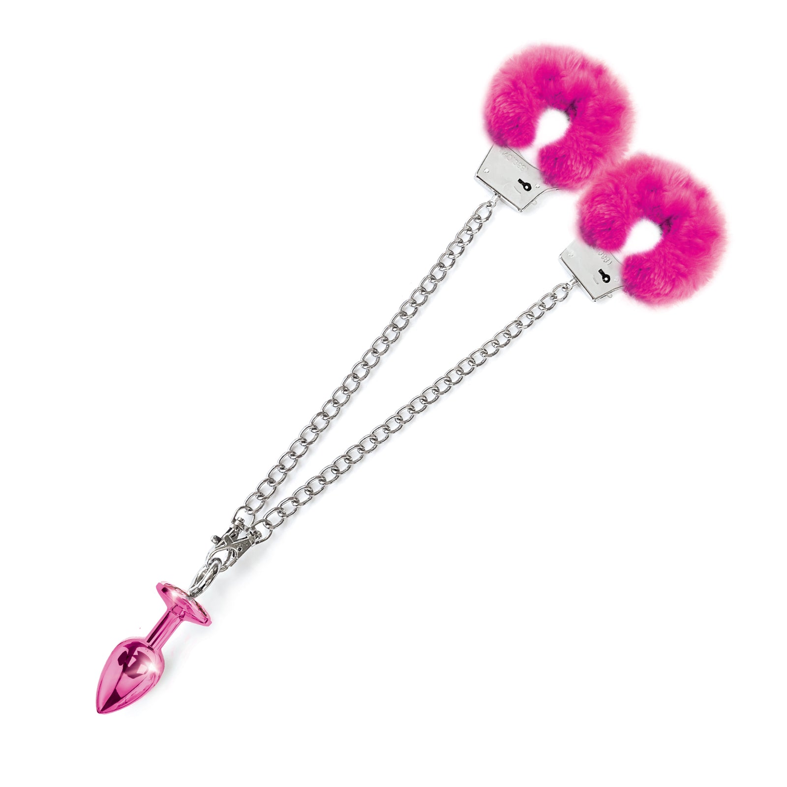 NIXIE Metal Butt Plug and Furry Handcuff Set, Pink THES NIXIE Metal Butt Plug and Furry Handcuff Set, Pink THES