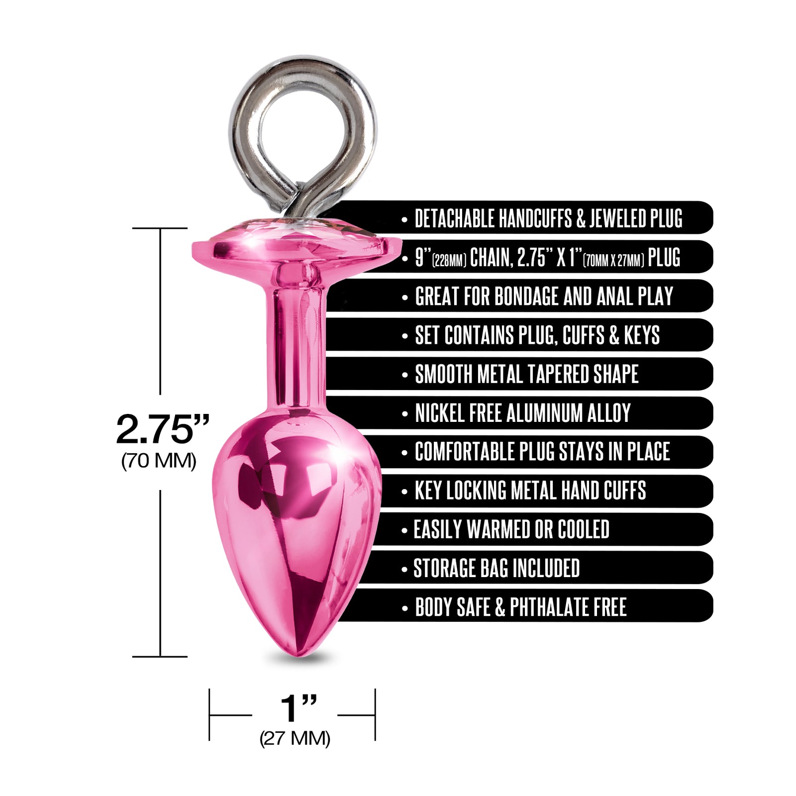 NIXIE Metal Butt Plug and Furry Handcuff Set, Pink THES NIXIE Metal Butt Plug and Furry Handcuff Set, Pink THES