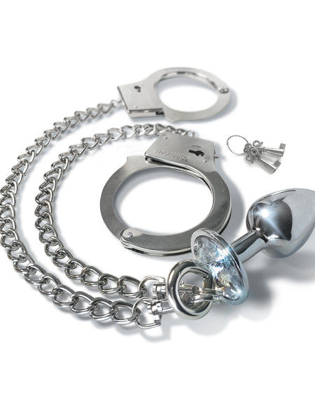 NIXIE Metal Butt Plug and Handcuff Set, Silver - THES
