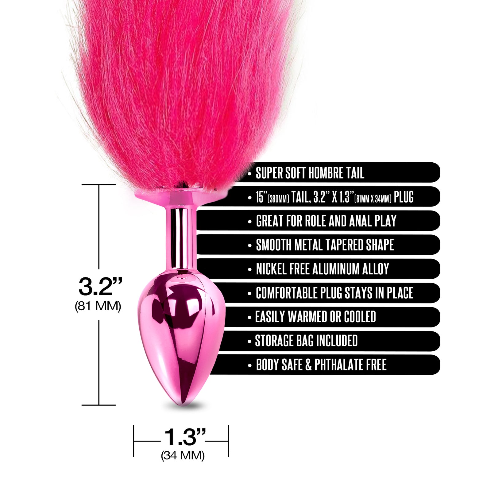 NIXIE Metal Butt Plug with Ombre Tail, Pink - THES