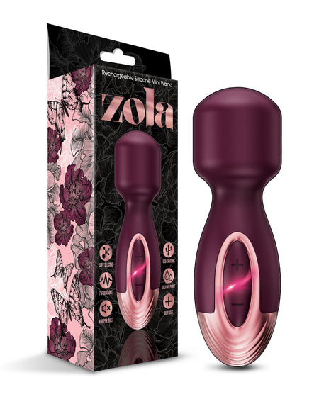 Zola Rechargeable Silicone Mini Wand, Burgundy - THES