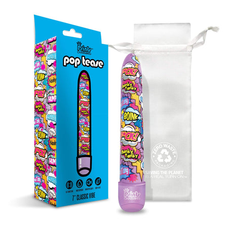 Prints Charming Pop Tease 7" Classic Vibrator, F*ck, Purple w/storage bag - The Happy Ending Shop