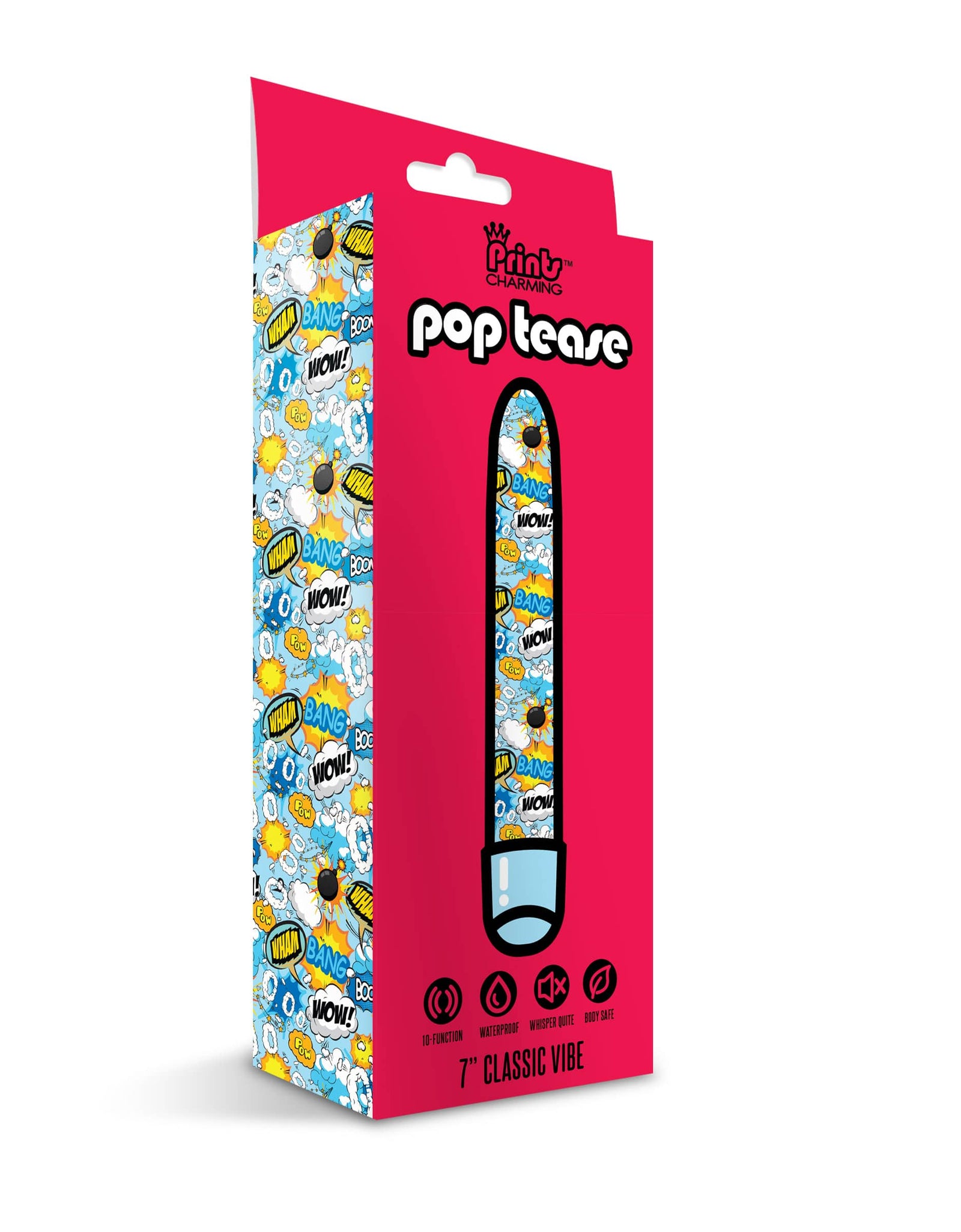 Prints Charming Pop Tease 7" Classic Vibrator, Wham, Blue W/Storage Bag - The Happy Ending Shop