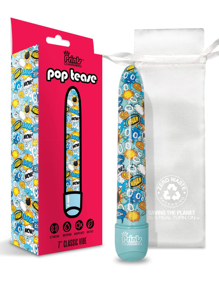 Prints Charming Pop Tease 7" Classic Vibrator, Wham, Blue W/Storage Bag - The Happy Ending Shop