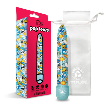 Prints Charming Pop Tease 7" Classic Vibrator, Wham, Blue W/Storage Bag - The Happy Ending Shop