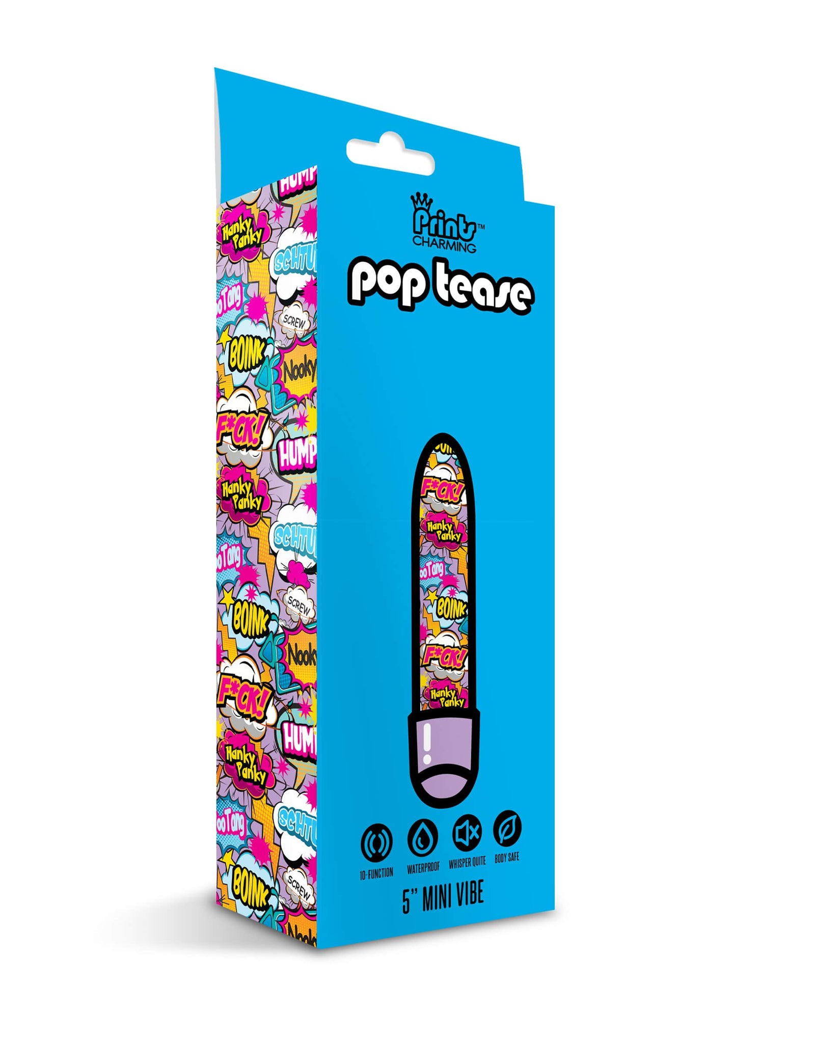Prints Charming Pop Tease 5" Mini Vibrator, F*ck, Purple w/storage bag - The Happy Ending Shop