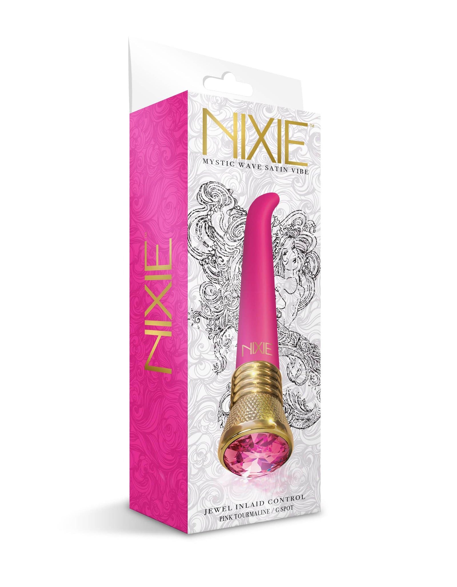 Nixie Jewel Satin G Spot Vibrator, 10 Function, Pink Tourmaline, w/storage bag - The Happy Ending Shop