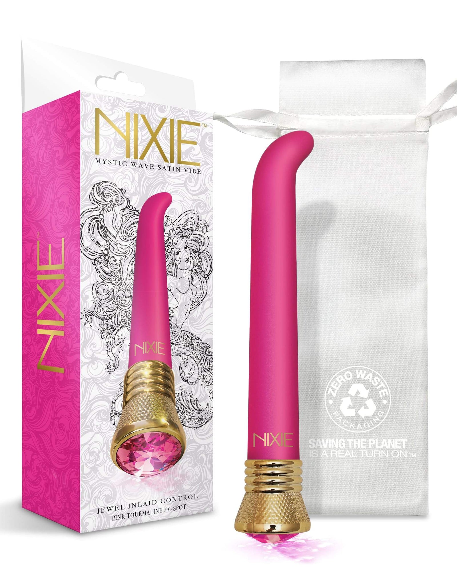 Nixie Jewel Satin G Spot Vibrator, 10 Function, Pink Tourmaline, w/storage bag - The Happy Ending Shop
