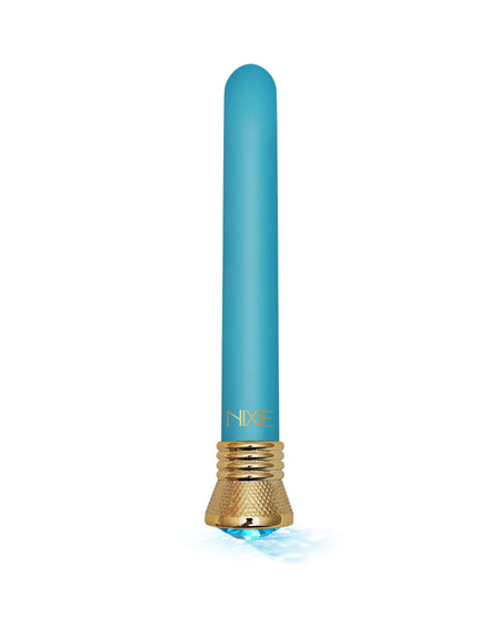 Nixie Jewel Satin Classic Vibrator, 10 Function, Aquamarine w/storage bag - The Happy Ending Shop