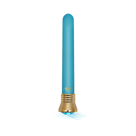 Nixie Jewel Satin Classic Vibrator, 10 Function, Aquamarine w/storage bag - The Happy Ending Shop