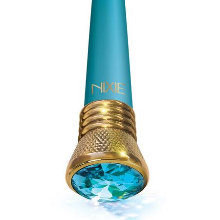 Nixie Jewel Satin Classic Vibrator, 10 Function, Aquamarine w/storage bag - The Happy Ending Shop
